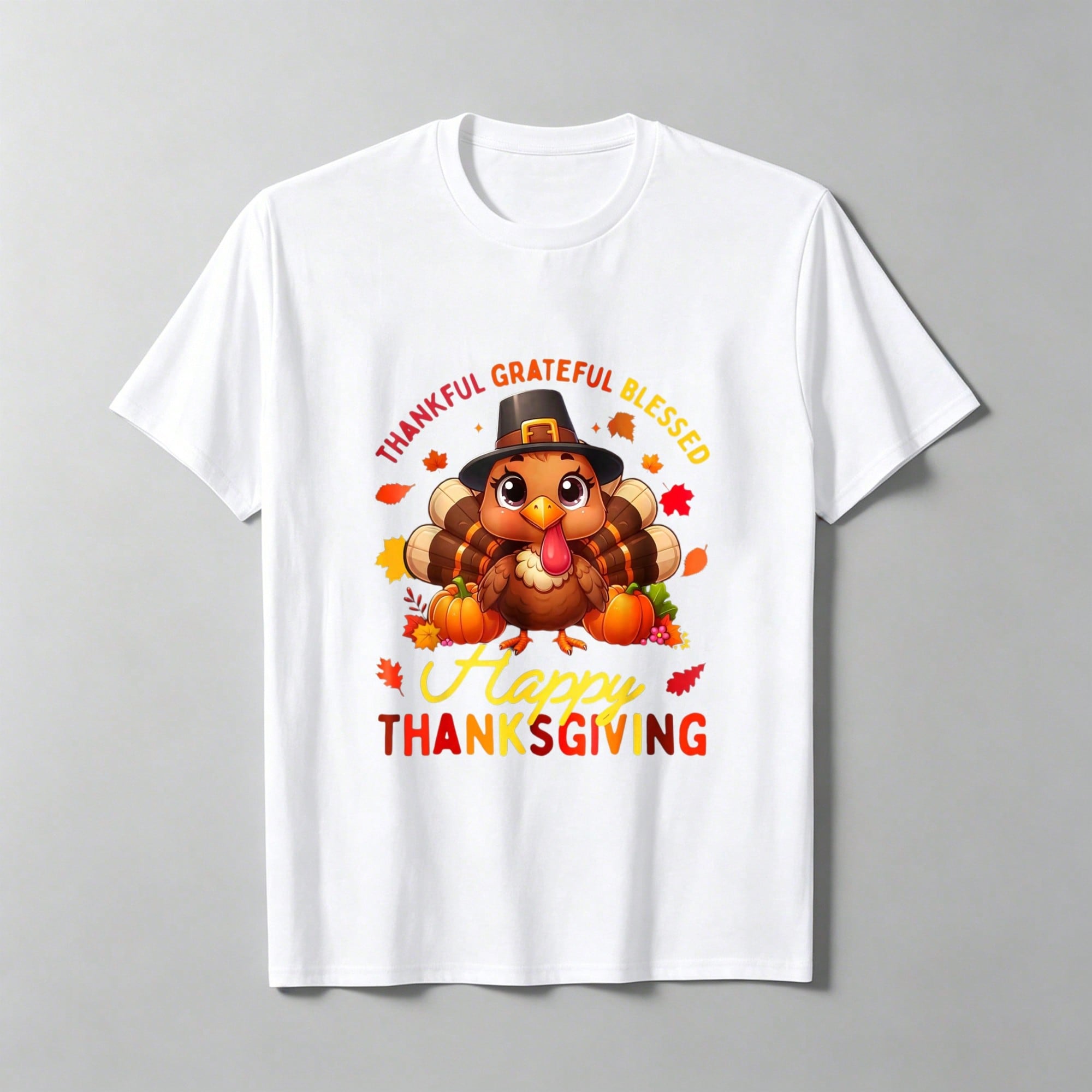 Thanksgiving Turkey Print T-Shirt, Soft And Comfortable,And Versatile