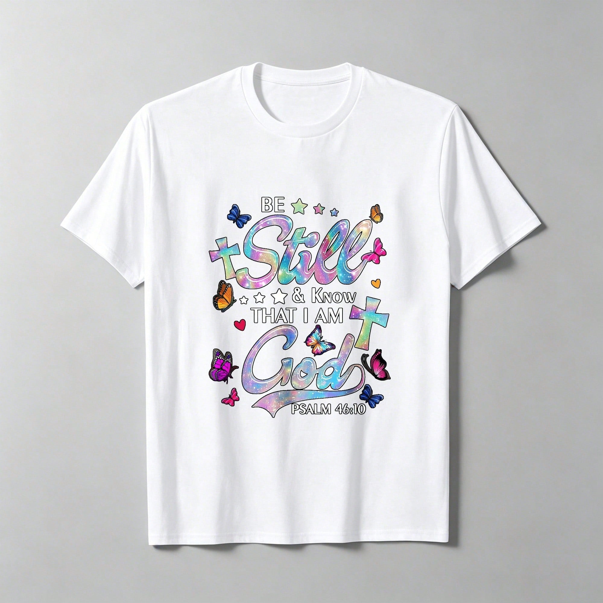 "Quiet, Know I Am God" Retro T-Shirt, Crew Neck Casual Wear, Suitable For All Seasons