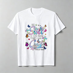"Quiet, Know I Am God" Retro T-Shirt, Crew Neck Casual Wear, Suitable For All Seasons