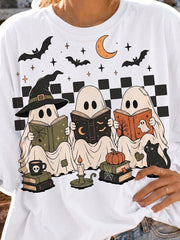 Halloween Ghost Reading Short-Sleeve Crew Neck Shirt