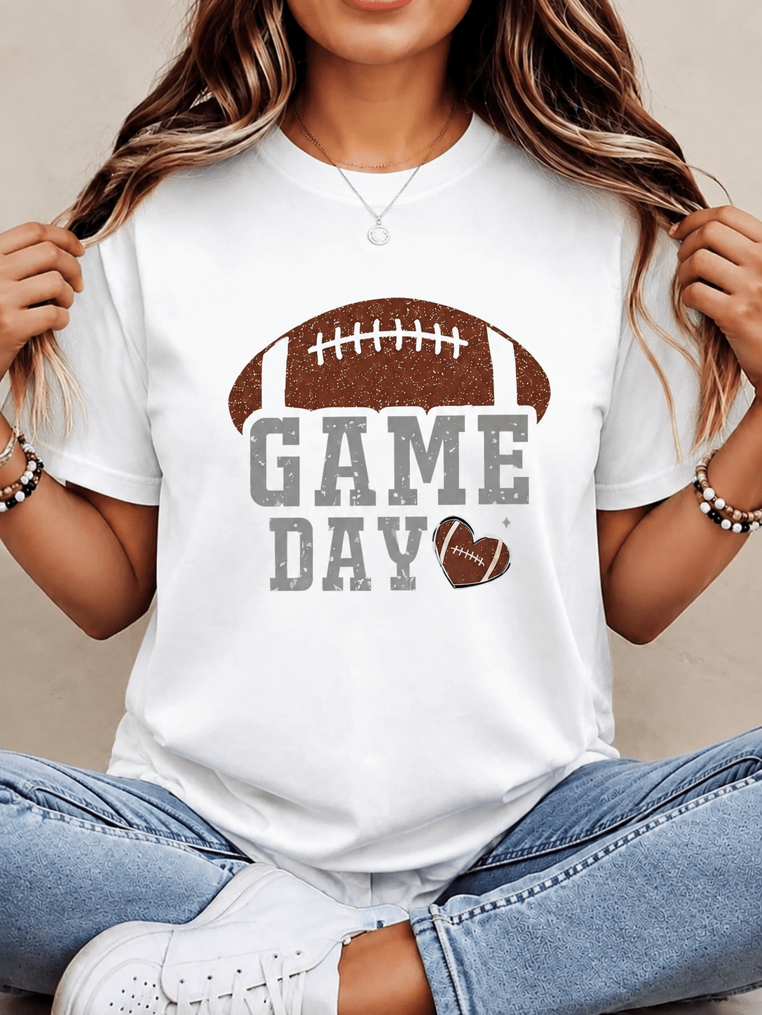 Distressed Football GAME DAY Graphic Tees Women, Sport Theme Short Sleeve T Shirts