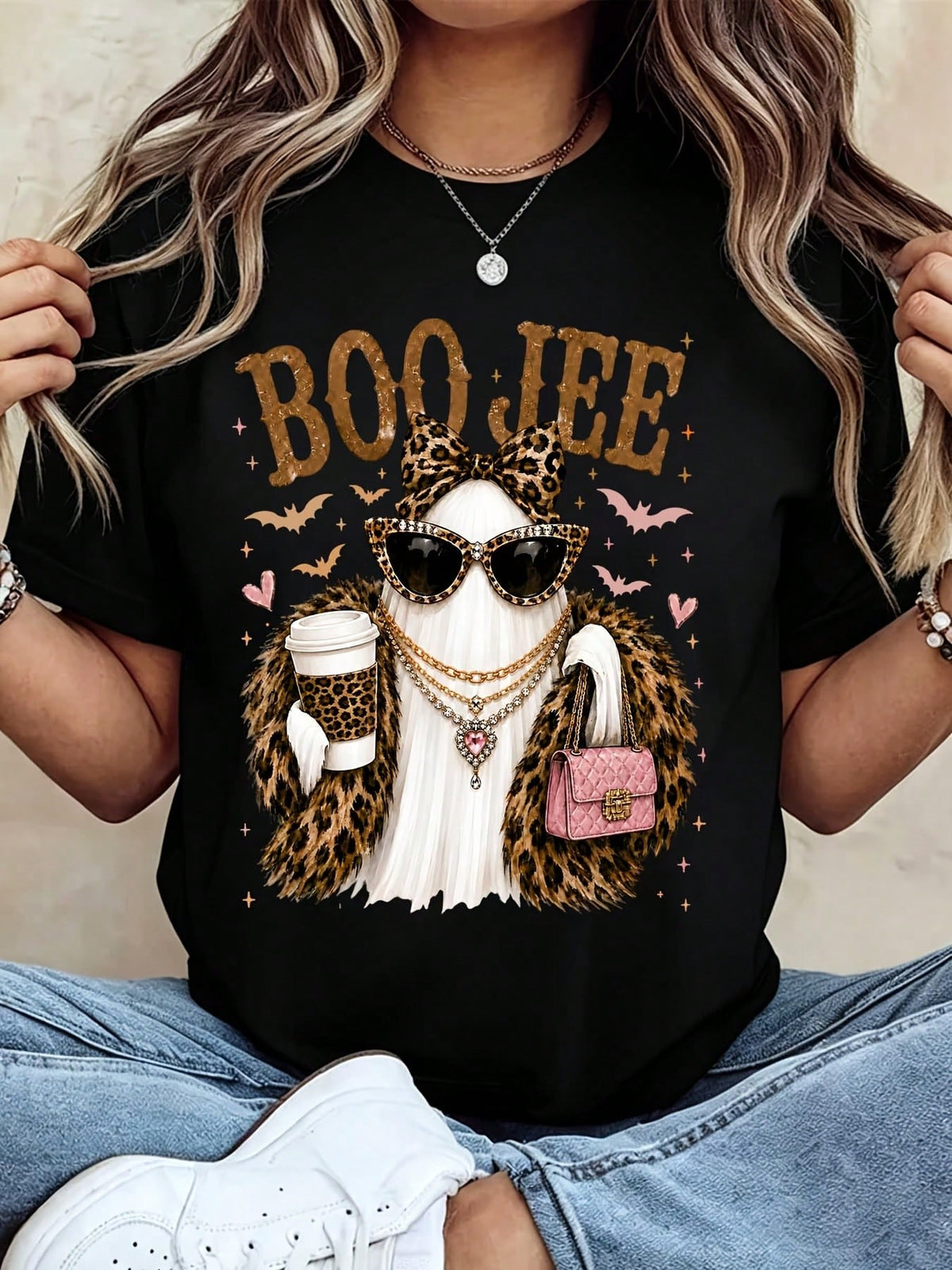 Boo Jee Halloween Shirt, Leopard Ghost Sunglasses Graphic Tee