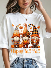 Happy Fall Y'all Autumn Pumpkin Print, Casual Thanksgiving Tshirt