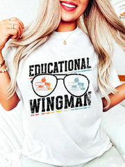 Educational Wingman Teaching Assistant Print Cotton Tee Unisex Crew Neck Top
