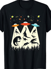 UFO Dinosaur Graphic TShirt Funny Space Alien Abduction Dinosaur Planet Print Unisex Casual Short Sleeve Top