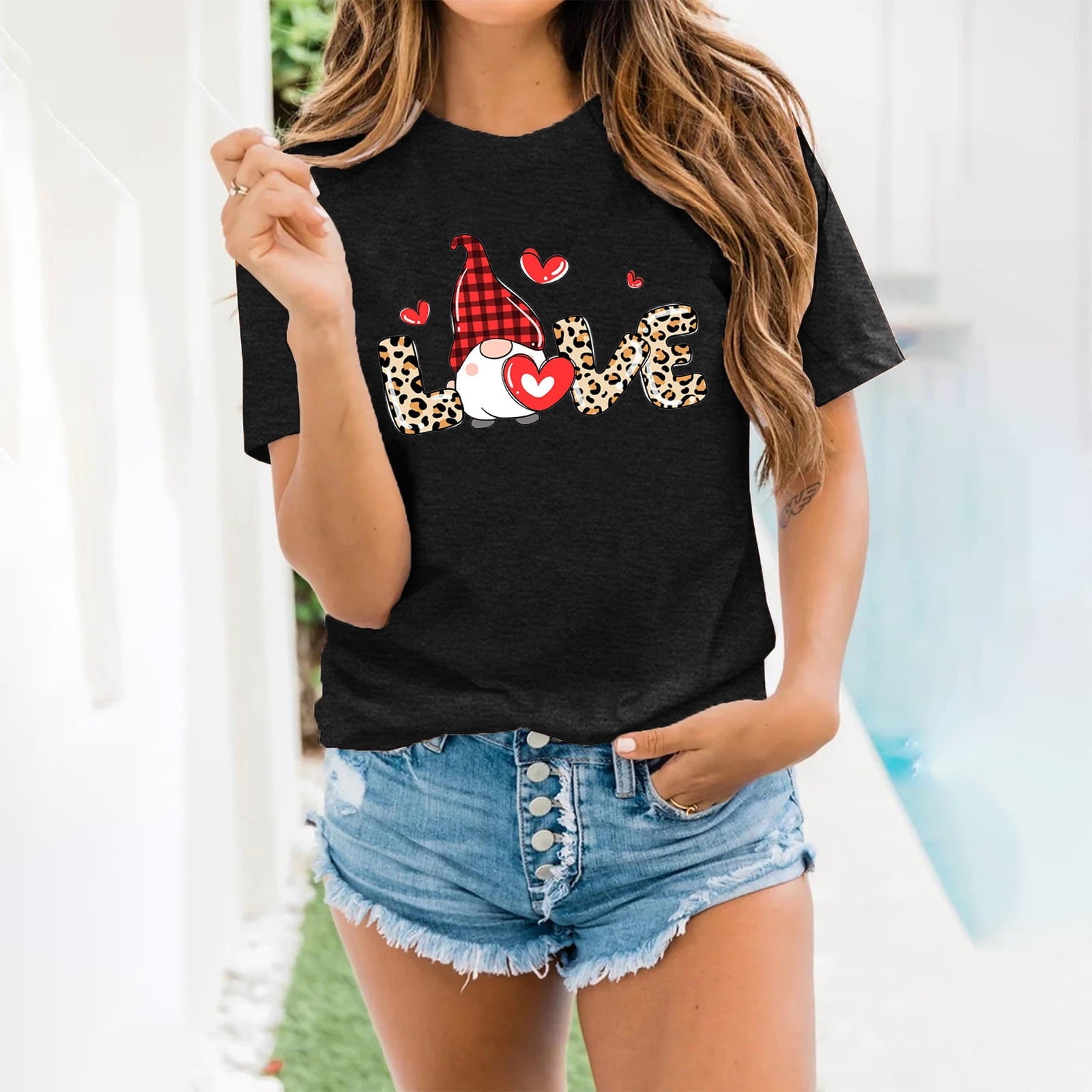 Tbopshirt Valentine's Day T-Shirts Short Sleeve Graphic Tees,Summer Plus Size Tops,Women Fashion Valentines Day Crew Neck Printed Pullover Casual Loose Womens Tops S-XXXL