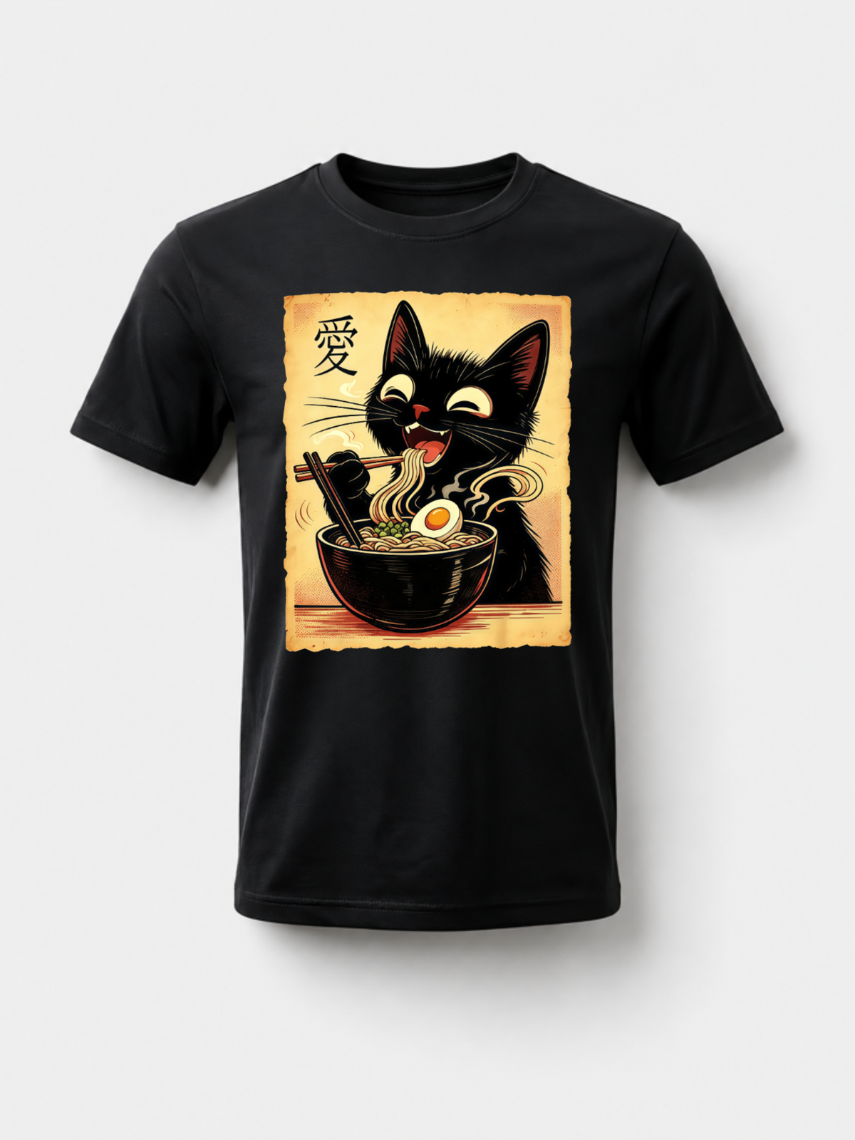 [100% Cotton] Trendy Graphic Funny T-Shirt - Funny Cat Ramen Graphic Tee Japanese Kawaii Anime Cat T-Shirt - Men Women Loose Sports T-Shirt Golf Gift T-Shirt For Men And Women