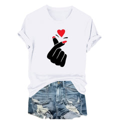 EchfiProm Womens Black Shirts Valentine Graphic Tees Valentine Day Summer Love Heart Tops for Ladies