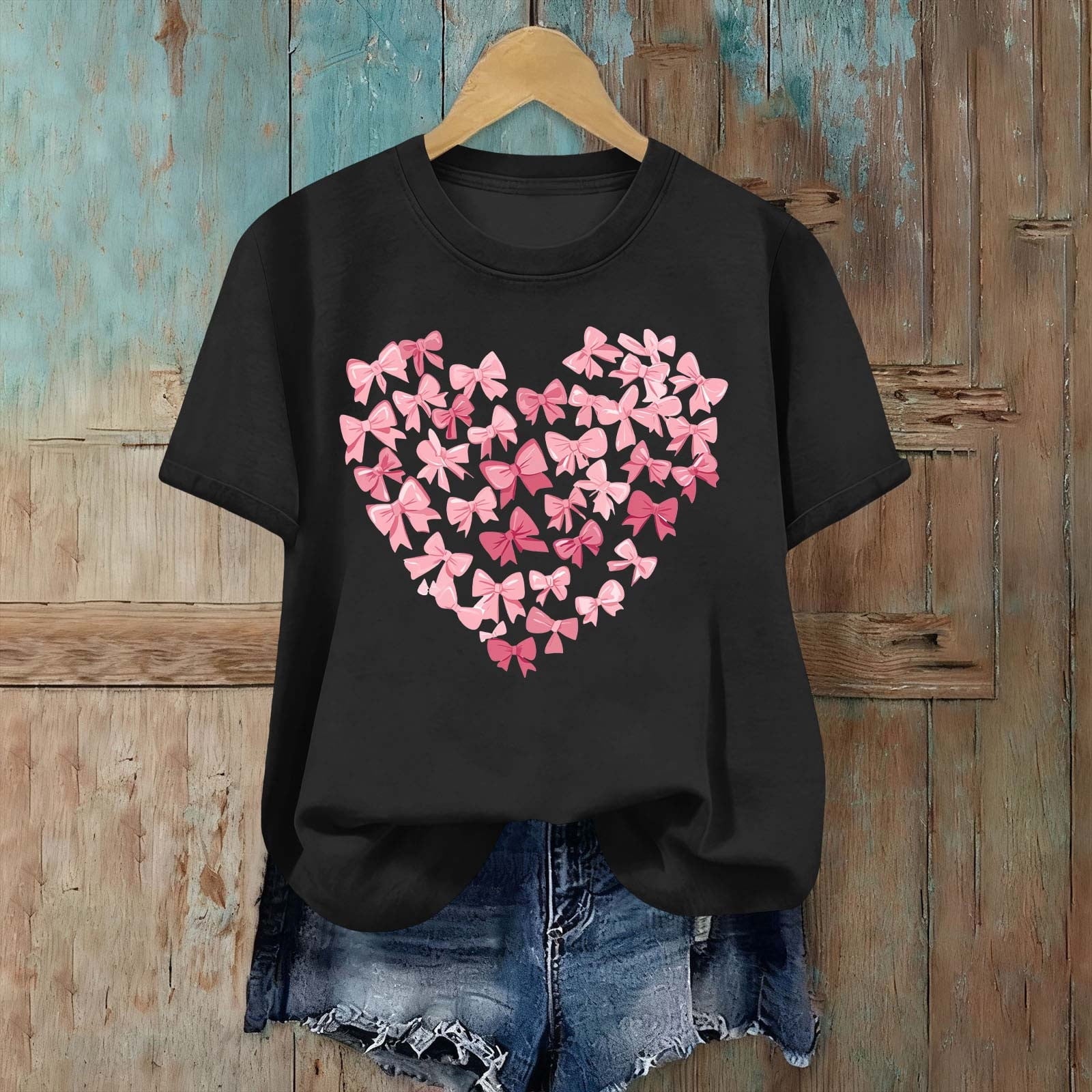 Womens Valentines Tshirts Cute Heart Valentine Day Graphic Tee Tops Summer Short Sleeve Casual Tees Pullover, 2XL Black