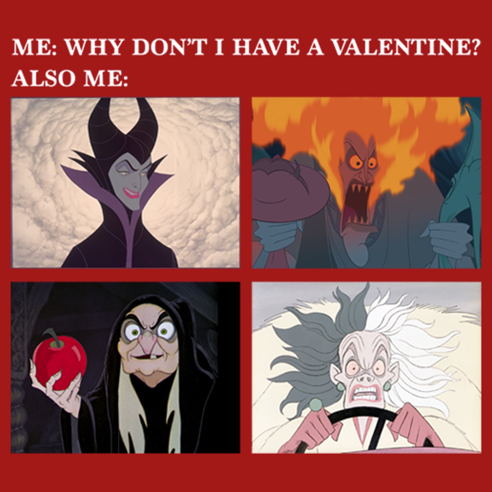Junior's Disney Villains Valentine's Day Meme EVIL Graphic Tee Black Medium