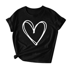 Posijego Valentine's Day Shirt for Women Heart Printed Graphic Tees Summer Short Sleeve Casual Tops