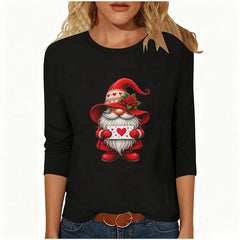 NTACZA 3/4 Sleeve Tops for Women Valentine's Day Graphic Black Pullover Tees Active Pullover Funny Shirts for Women 5X