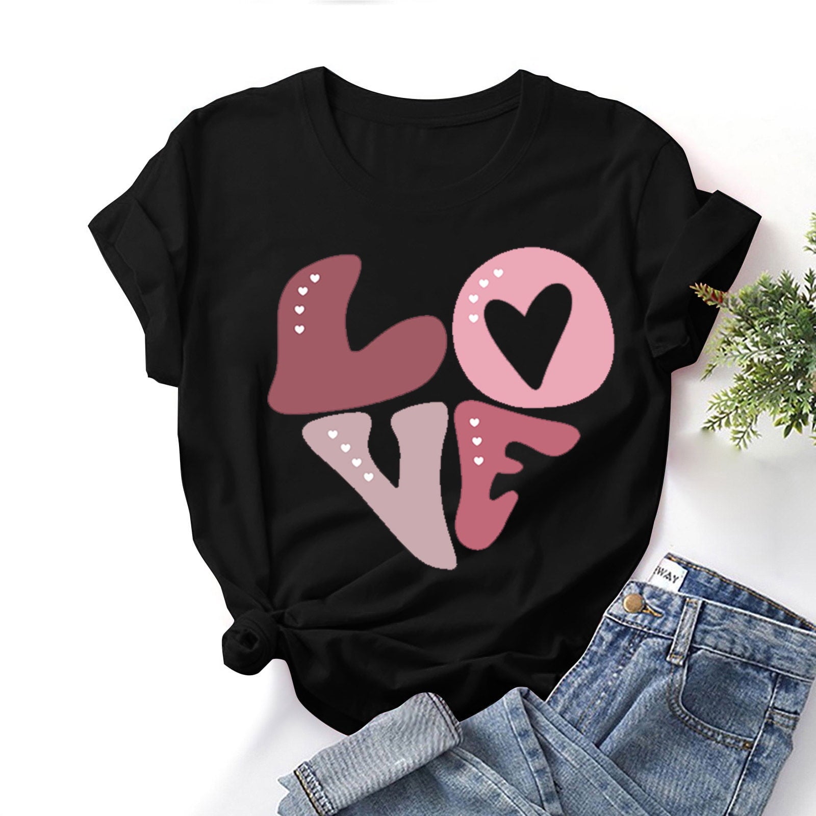 Tbopshirt Womens Tops,Valentine's Day T-Shirts for Women Short Sleeve Graphic Tees,Plus Size Tops,Fashion Women Valentines Day Heart Printed T-shirt Novelty Graphic Tops S-XXXL