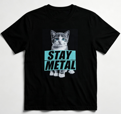 Stay Metal Cat Graphic T‑Shirt, Cute Kitten Heavy Metal Inspired Unisex Short‑Sleeve Cotton Tee for Music Fans