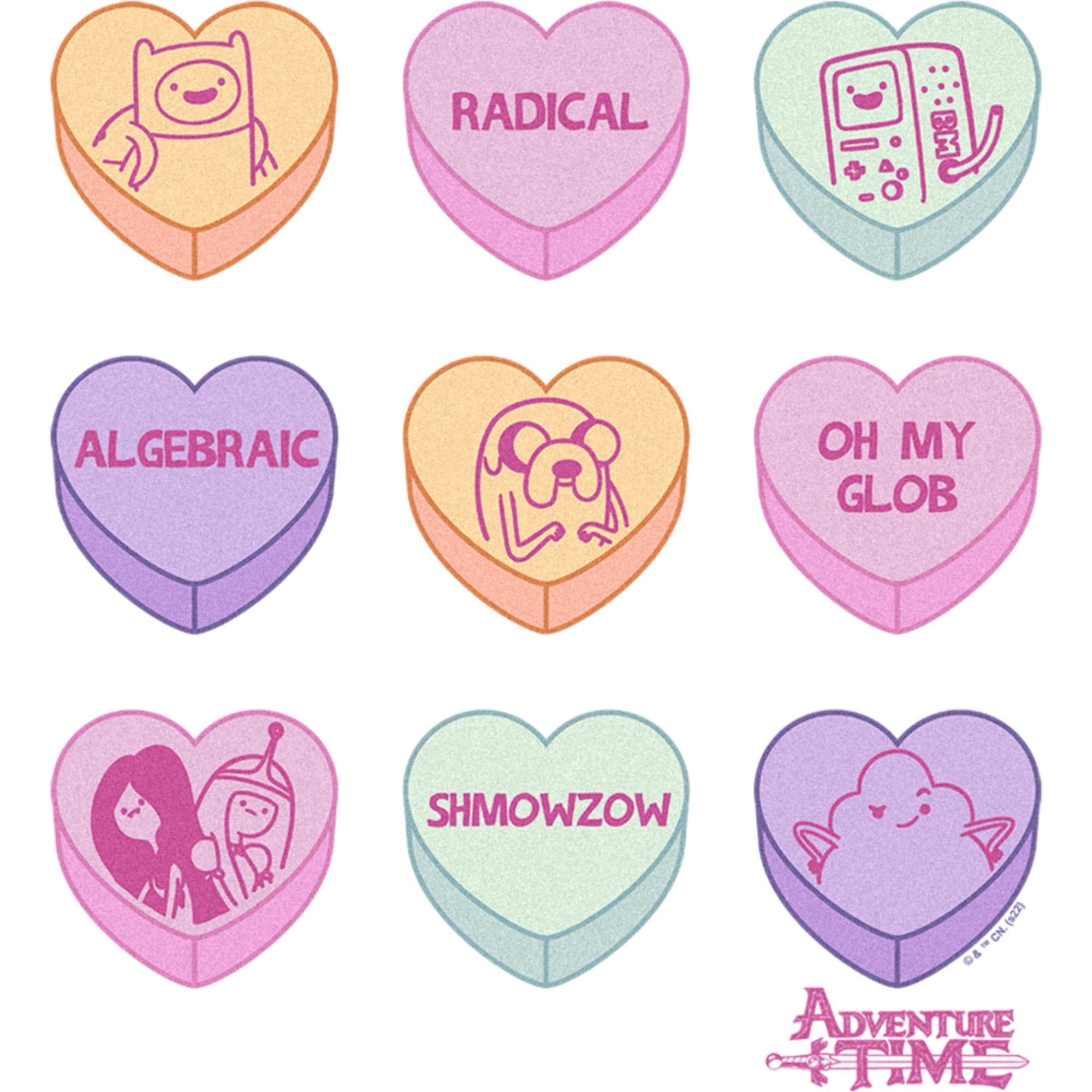 Men's Adventure Time Valentine's Day Conversation Hearts Graphic Tee White 2X Large