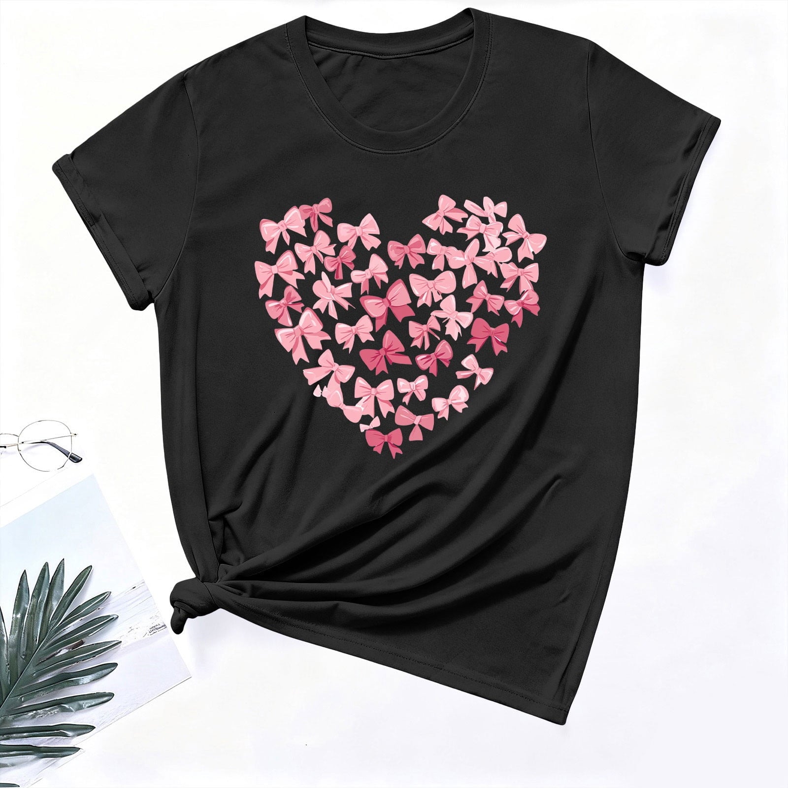 Womens Valentines Tshirts Cute Heart Valentine Day Graphic Tee Tops Summer Short Sleeve Casual Tees Pullover, 2XL Black