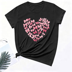 Womens Valentines Tshirts Cute Heart Valentine Day Graphic Tee Tops Summer Short Sleeve Casual Tees Pullover, 2XL Black
