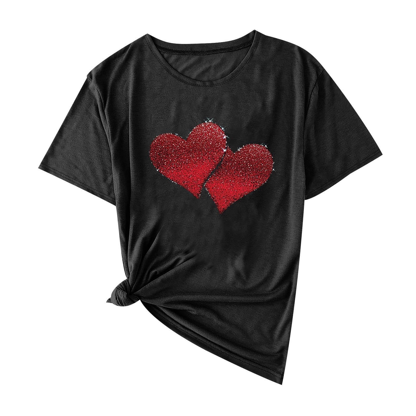 EchfiProm Womens Shirts Love Heart Graphic Tee Valentine Day Summer Short Sleeve Cute Tops for Ladies Valentine