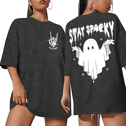 Oversized Halloween Shirts for Women Spooky Season Shirt Skeletons Costume