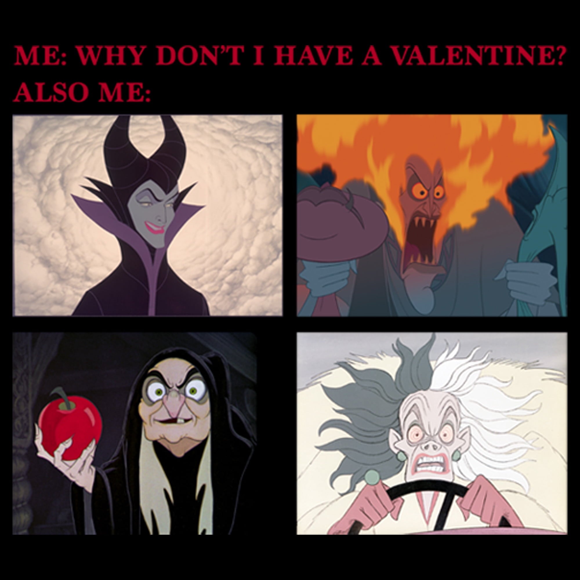 Junior's Disney Villains Valentine's Day Meme EVIL Graphic Tee Black Medium