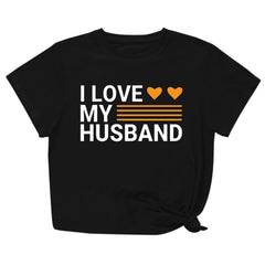 Lilgiuy Heart Valentines Day Shirt for Women's I LOVE MY HUSBAND Letter Print Graphic Tees Short Sleeve Tops Casual Summer T Shirt for Beach Hawaiian