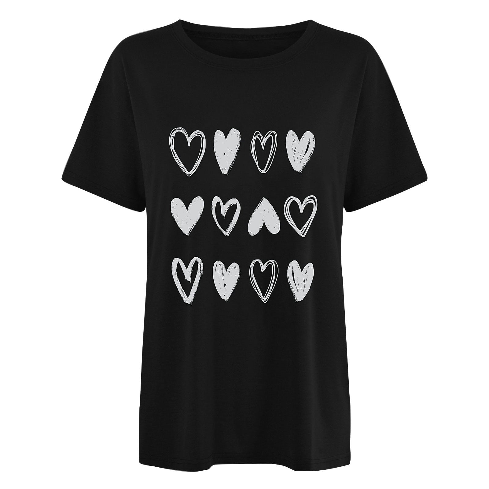 Tbopshirt Womens Tops,Valentine's Day T-Shirts for Women Graphic Tees,Womens Valentines Day T Shirt Crewneck Heart Printed Short Sleeve Casual Loose Plus Size Tops S-XXXL