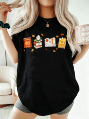 Pumpkin Spice Autumn Book Lover T‑Shirt, Cute Fall Reading Graphic Tee, Bookworm Casual Short‑Sleeve Top