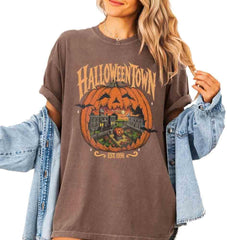 Halloween Pumpkin Washed Tshirt Oversized Spooky Town Shirt