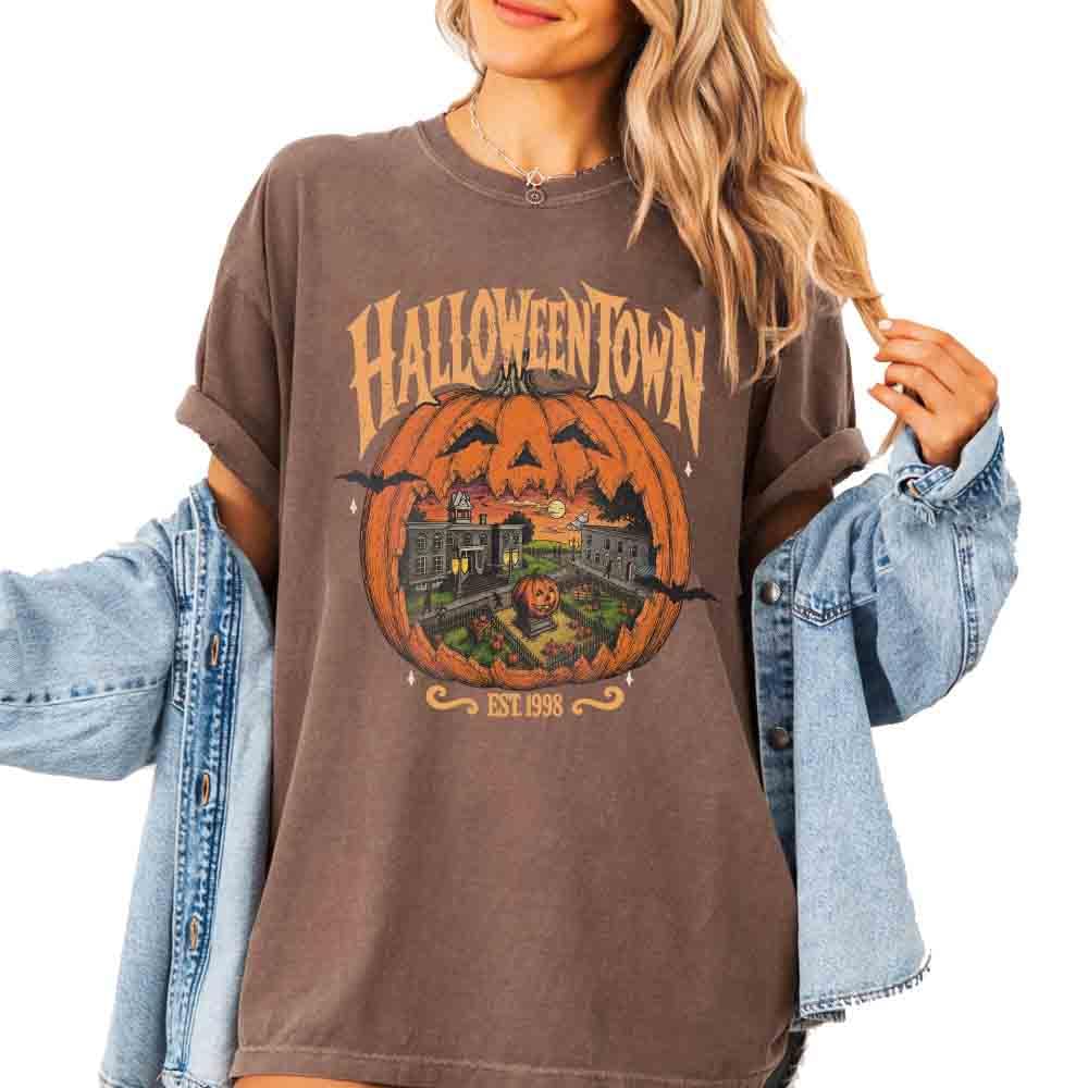 Halloween Pumpkin Washed Tshirt Oversized Spooky Town Shirt