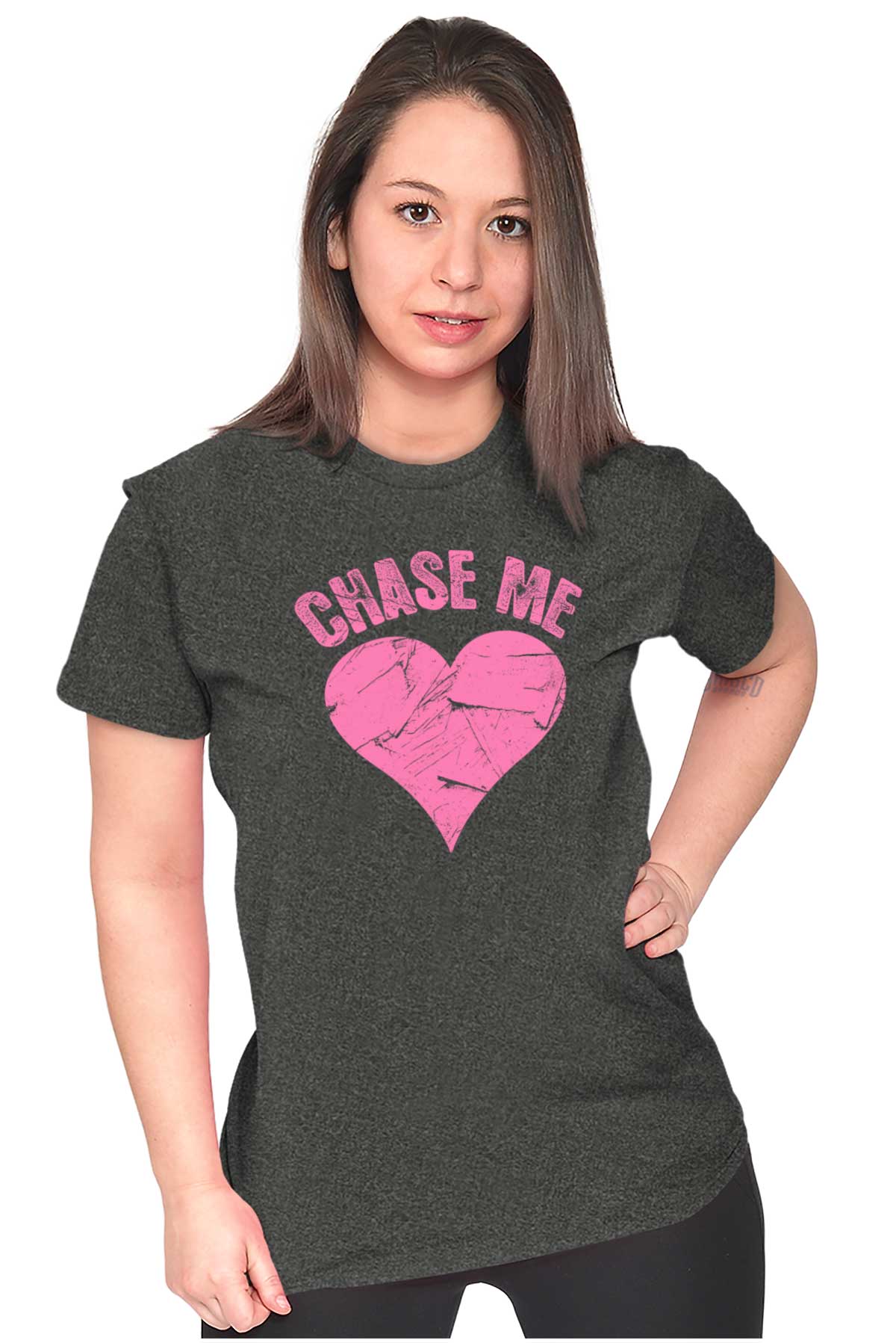 Chase Me Funny Valentines Day Joke Womens Slim Fit Graphic Tee Brisco Brands M