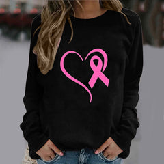 SOOMLON Pink Ribbon Support T-Shirt for Women Breast Cancer Shirt Women Pink Ribbon Print T-Shirt Cancer Tops Cancer Fight Tee Tops Long Sleeve Round Neck Pink Tshirt for Women XXL