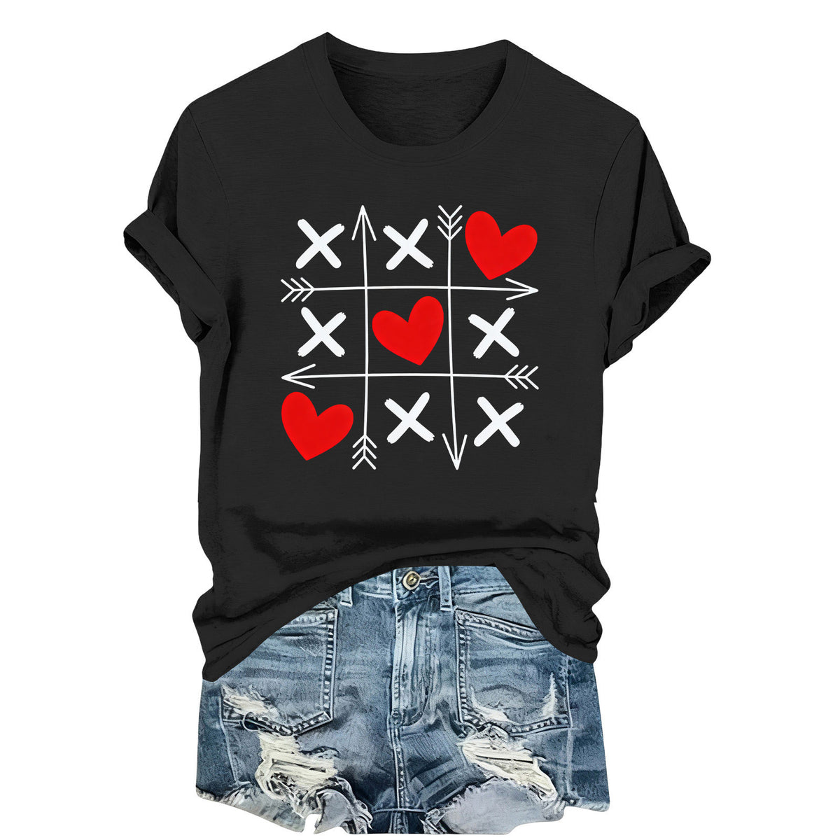 EchfiProm Womens T shirts Graphic Tees Short Sleeve Valentine Day Casual Love Black Tops for Adult