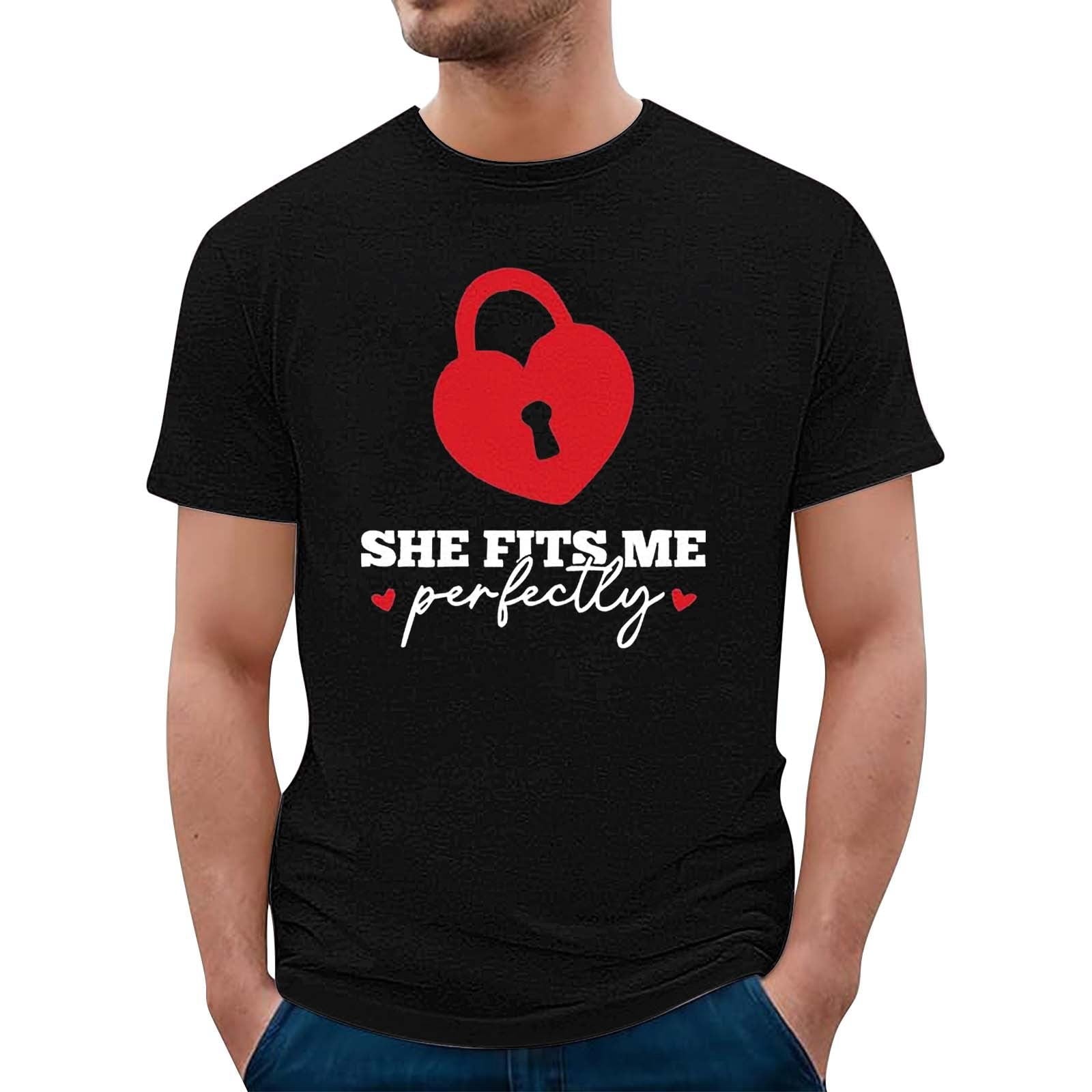 FASHOFT Funny Valentine's Day Couple Matching Shirts for Men Love Heart Graphic Tees Valentines Day Gifts for Him Short Sleeve Crewneck Tshirt Black L