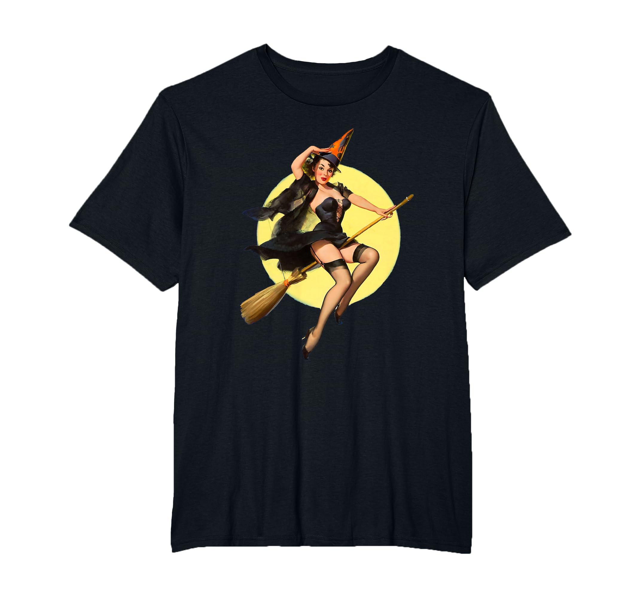 Vintage Pin up Witch Halloween Pinup Girl Funny Ilustration T-Shirt