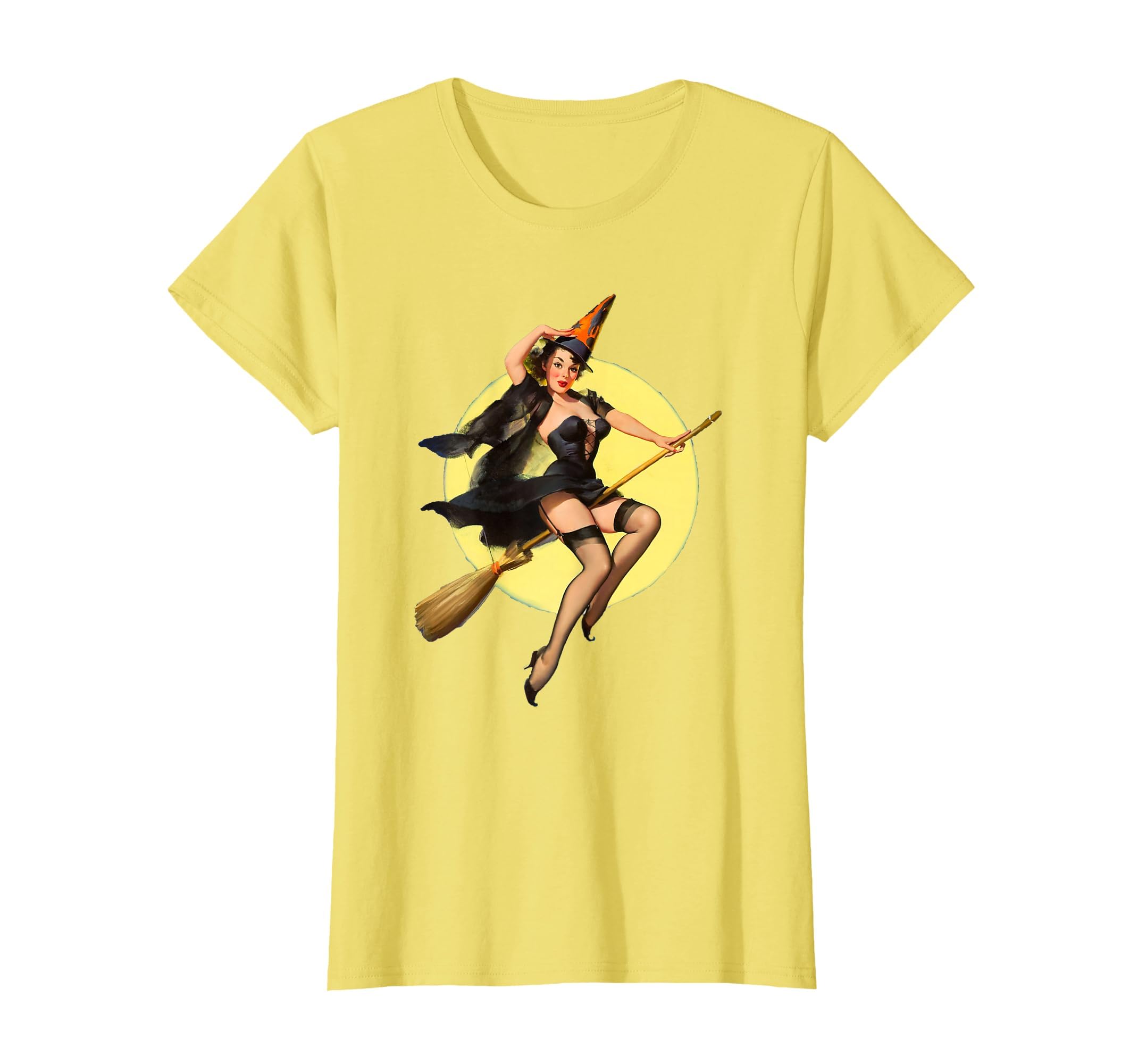 Vintage Pin up Witch Halloween Pinup Girl Funny Ilustration T-Shirt