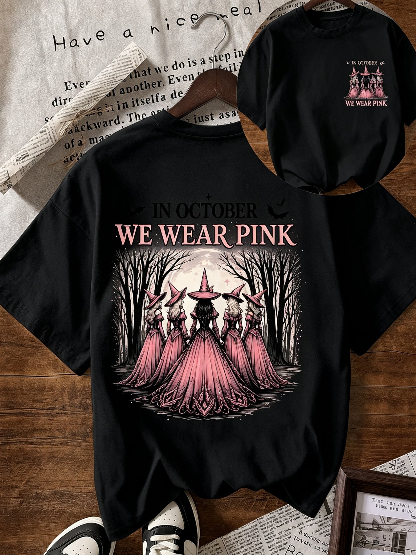 Halloween Witch Bat Print Loose Tee Retro Gothic Fall Outdoor Top