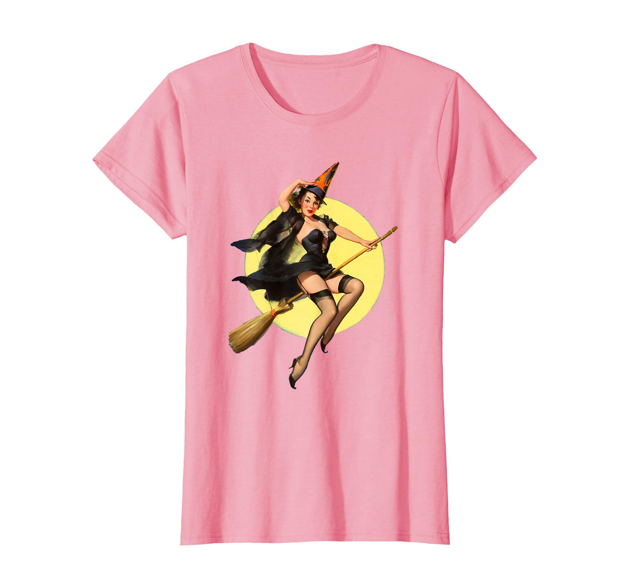 Vintage Pin up Witch Halloween Pinup Girl Funny Ilustration T-Shirt