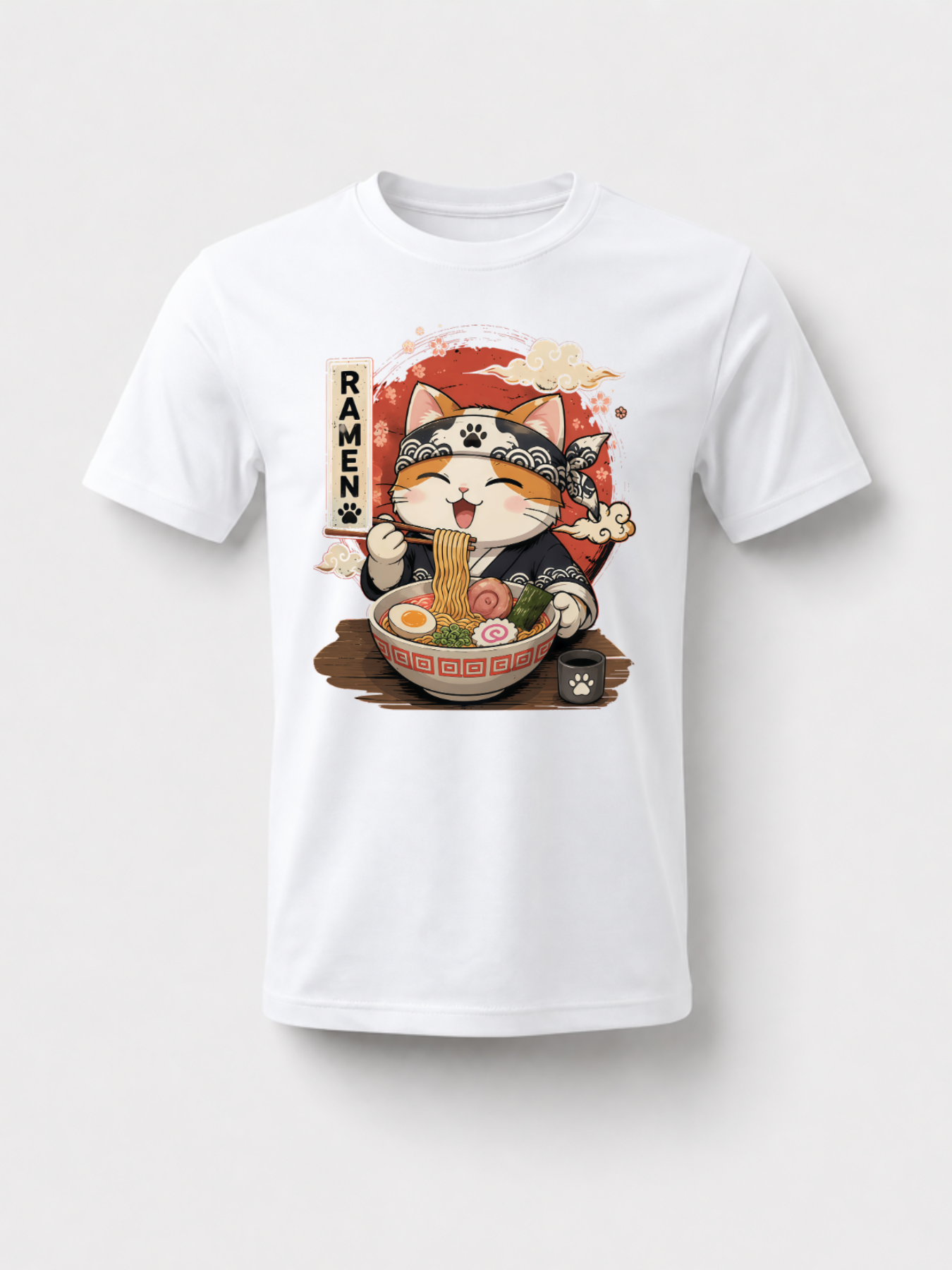 [100% Cotton] Trendy Graphic Funny T-Shirt - Funny Cat Ramen Graphic Tee Japanese Kawaii Anime Cat T-Shirt - Men Women Loose Sports T-Shirt Golf Gift T-Shirt For Men And Women