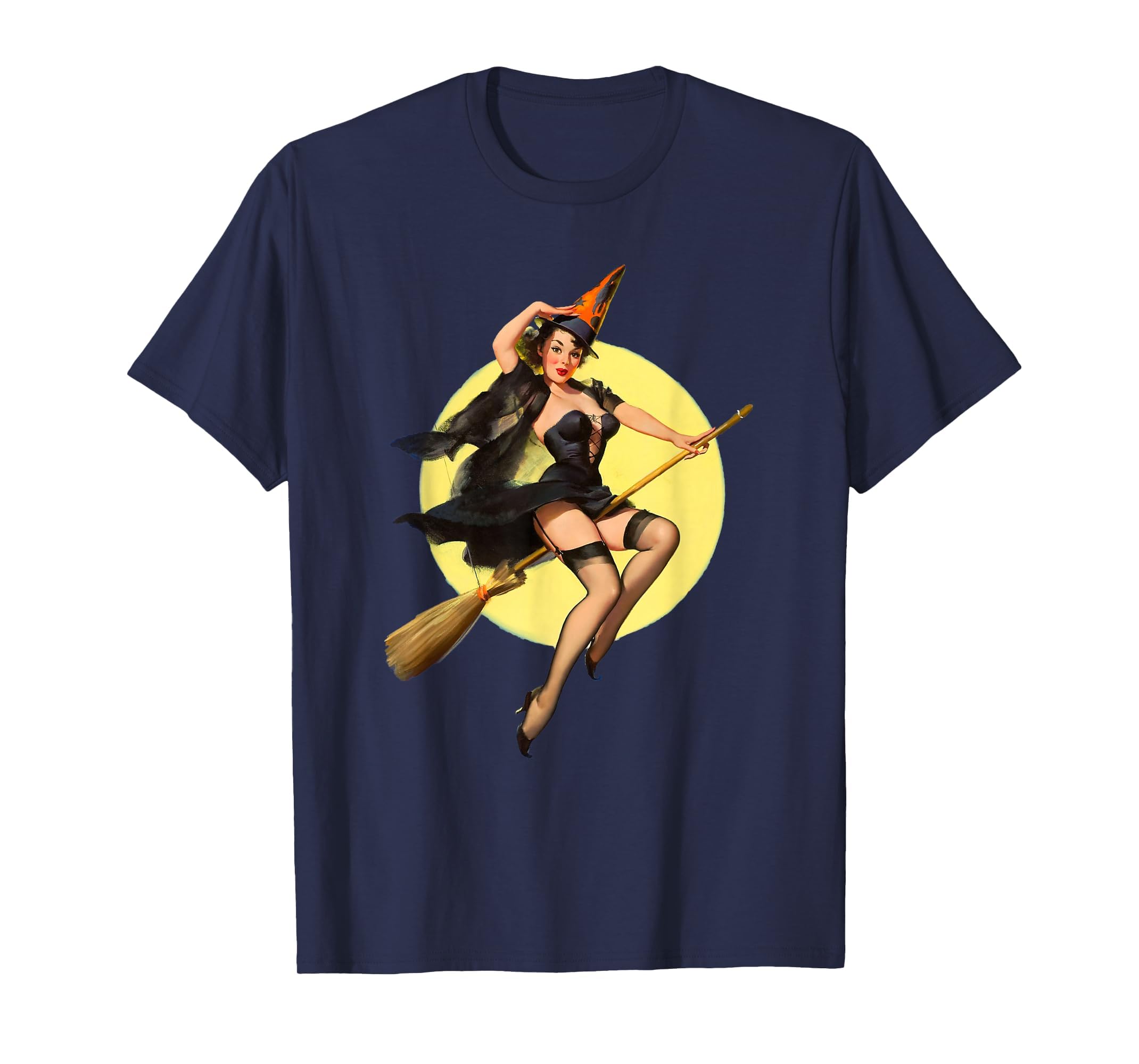 Vintage Pin up Witch Halloween Pinup Girl Funny Ilustration T-Shirt