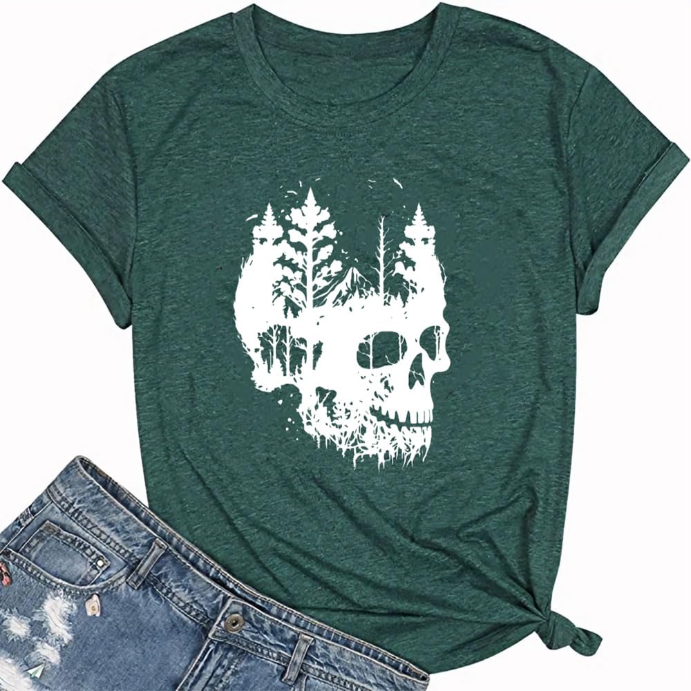 Funny Shirts for Women Vintage Skull Tshirt Holiday Short Sleeve Tops