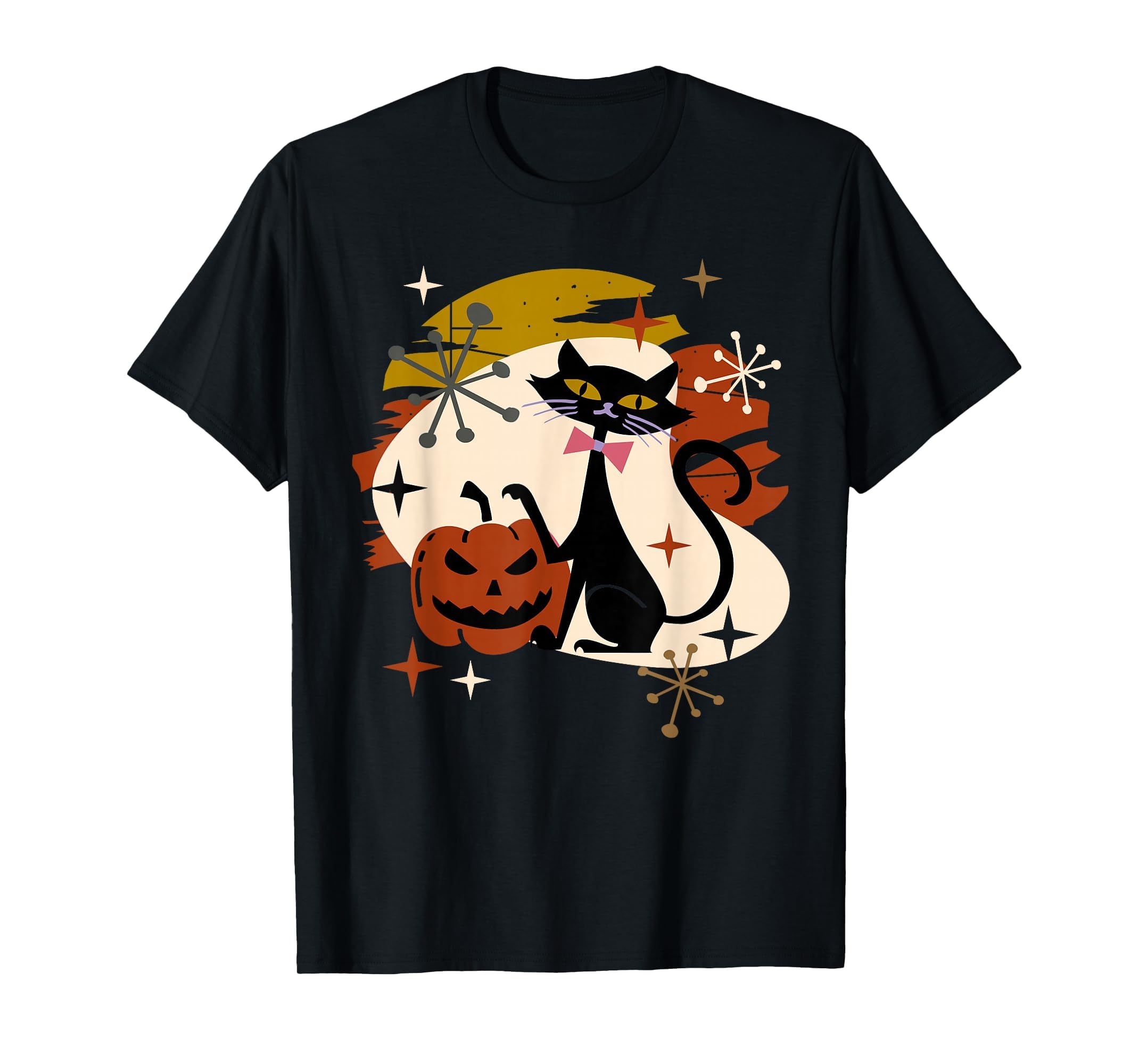 Black Cat and Pumpkin Atomic Retro Halloween T-Shirt