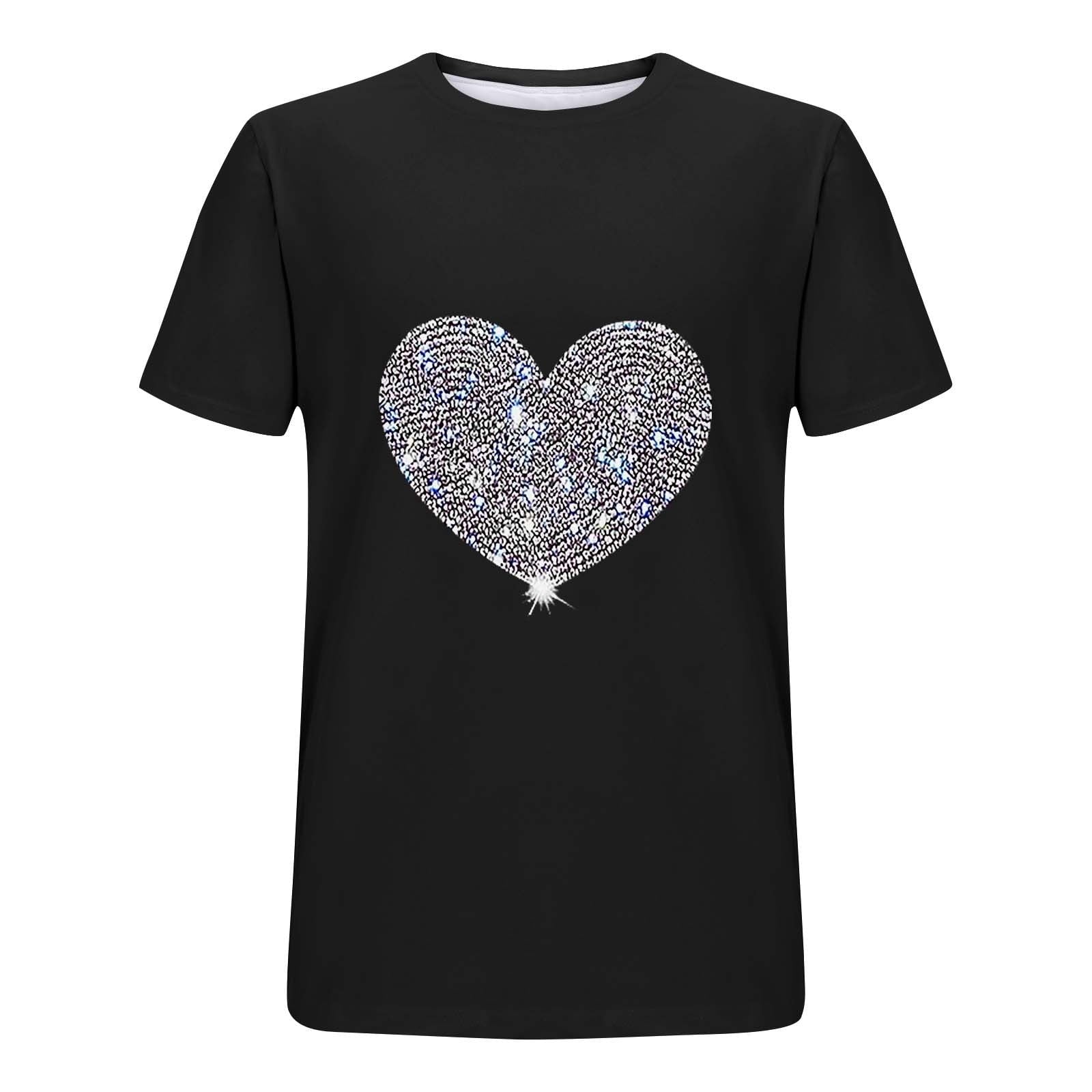 EchfiProm Womens Valentine Shirts Love Heart Graphic Tee Summer Valentine Day Tops for Lover Short Sleeve