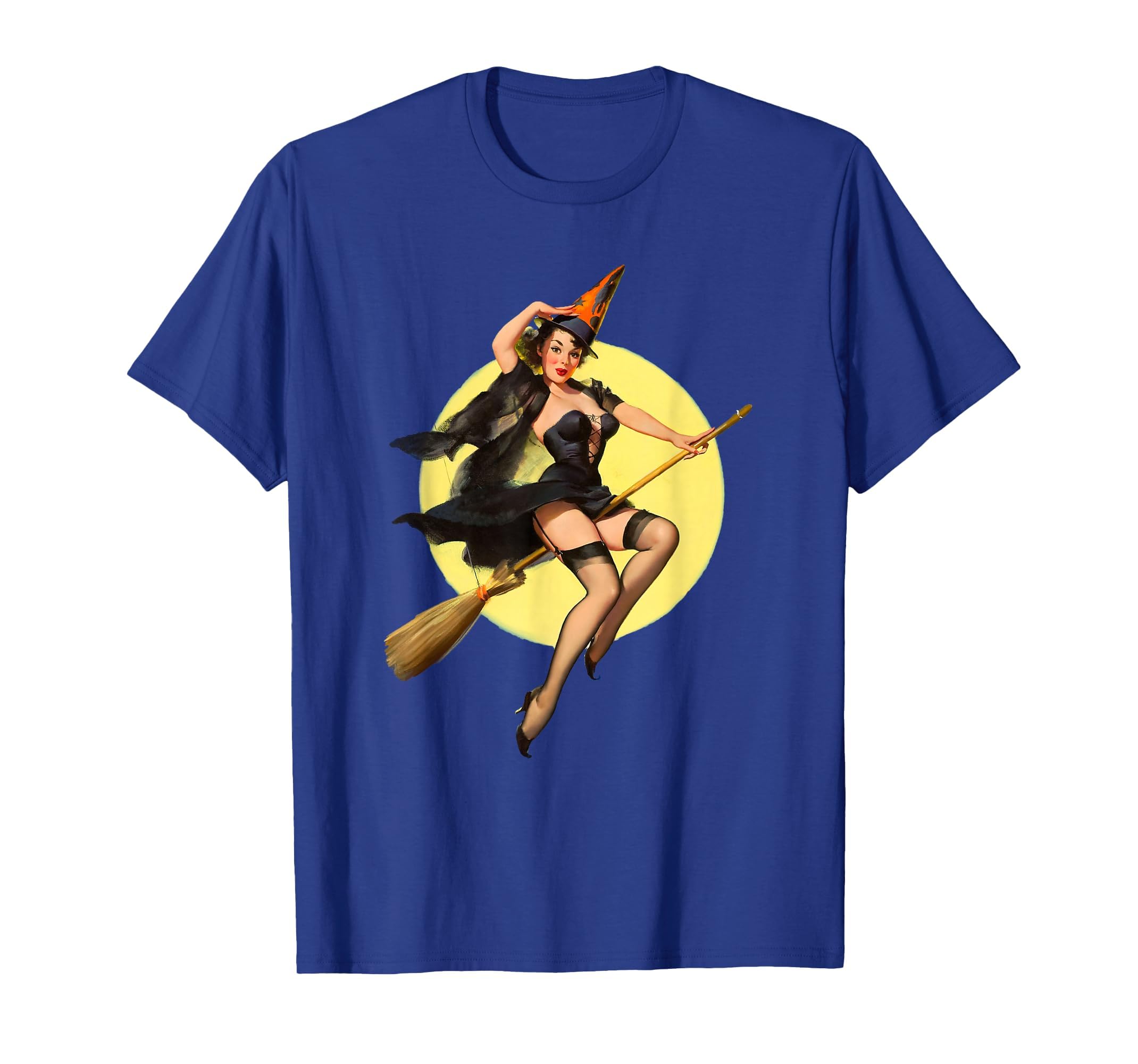 Vintage Pin up Witch Halloween Pinup Girl Funny Ilustration T-Shirt
