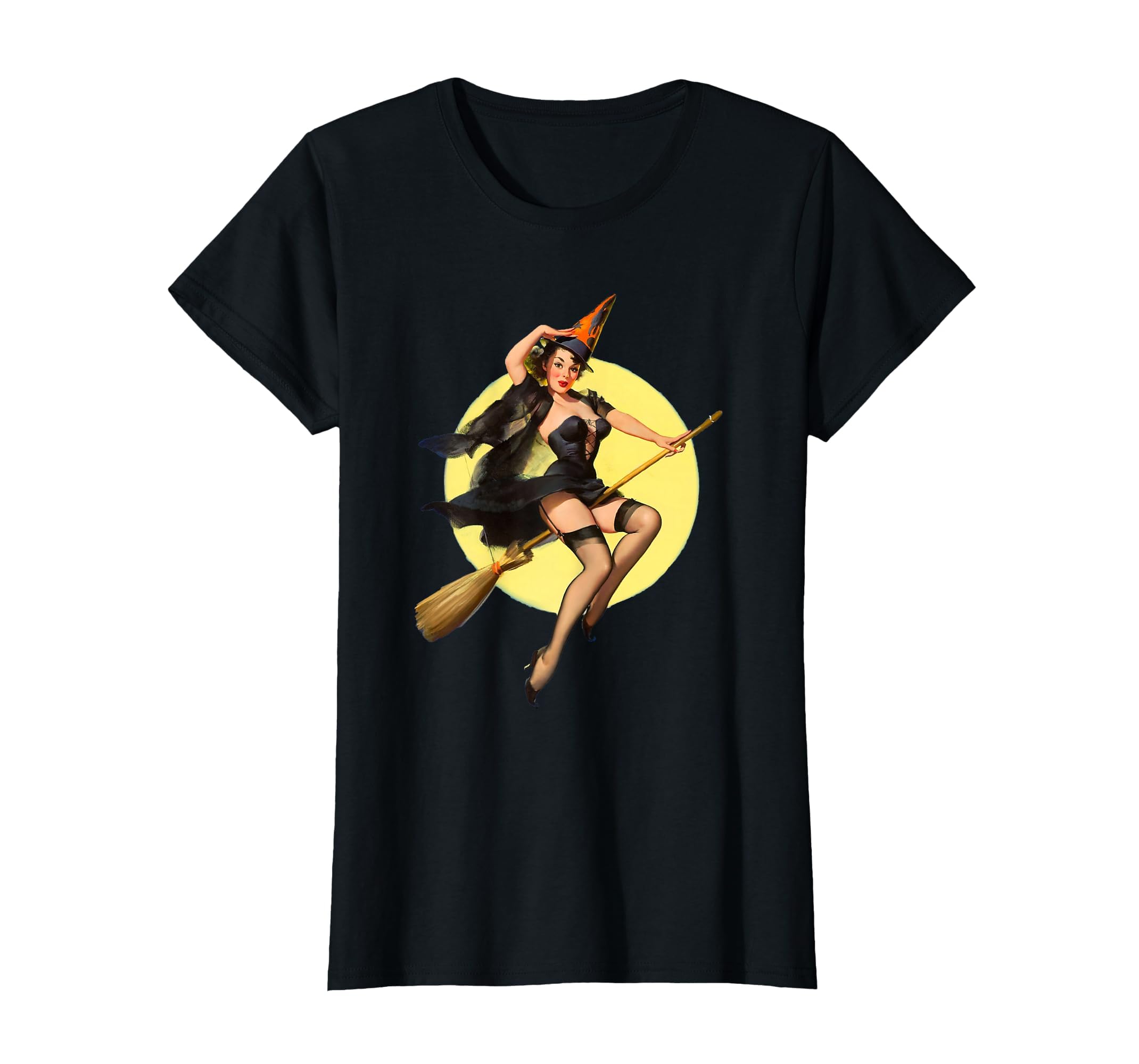 Vintage Pin up Witch Halloween Pinup Girl Funny Ilustration T-Shirt