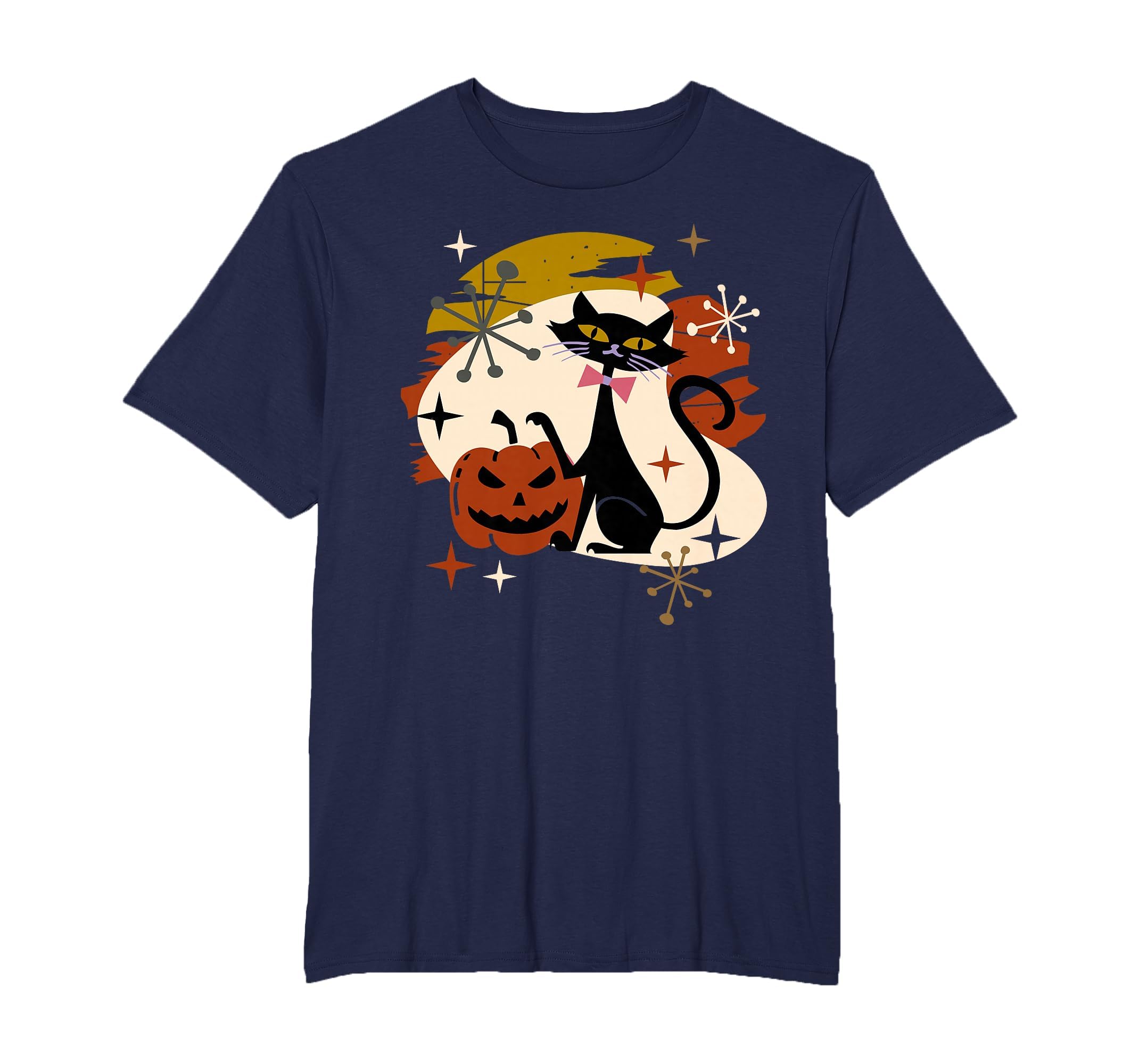 Black Cat and Pumpkin Atomic Retro Halloween T-Shirt