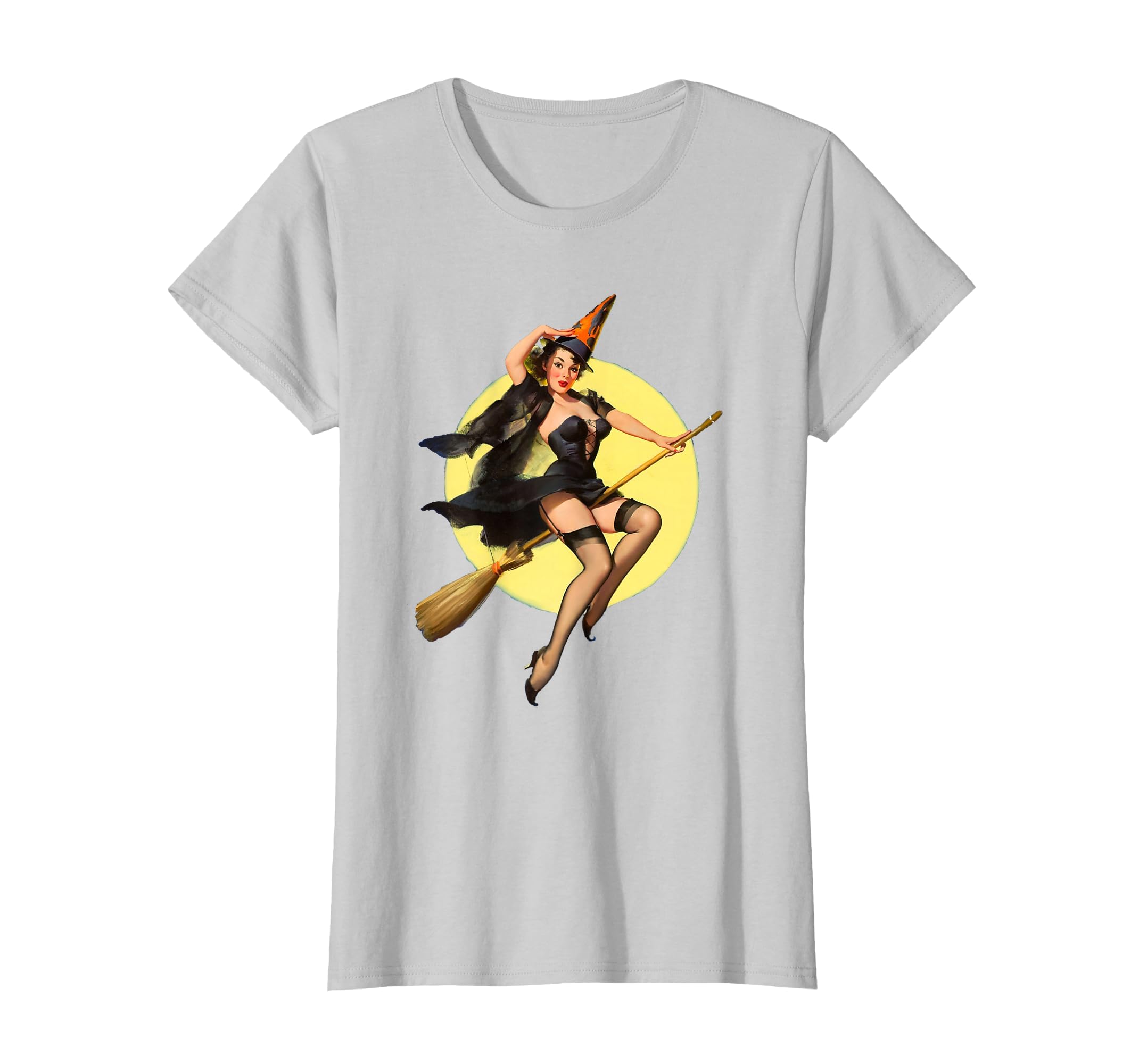 Vintage Pin up Witch Halloween Pinup Girl Funny Ilustration T-Shirt