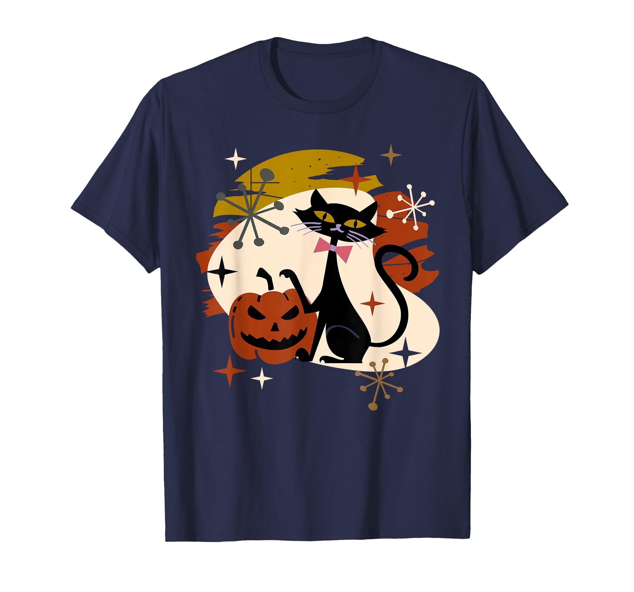 Black Cat and Pumpkin Atomic Retro Halloween T-Shirt