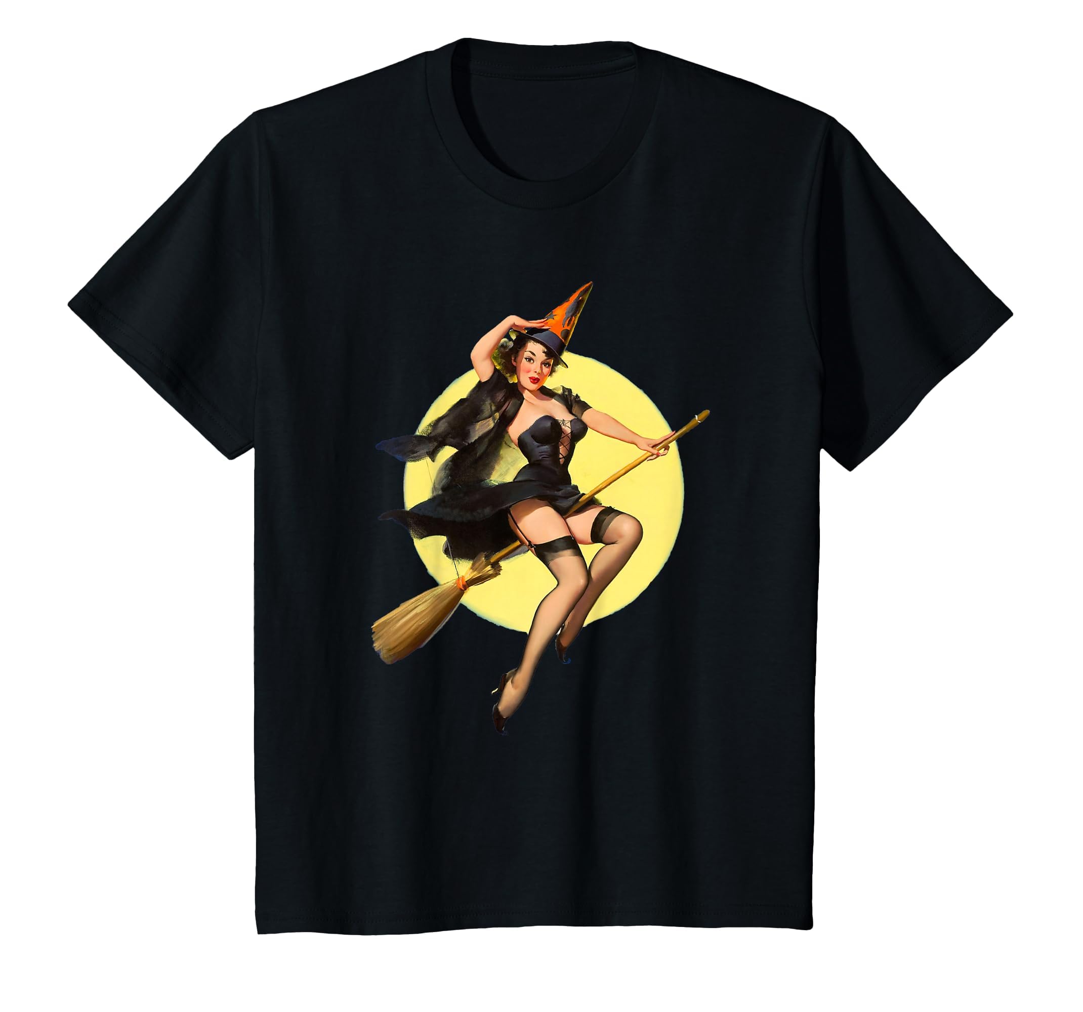 Vintage Pin up Witch Halloween Pinup Girl Funny Ilustration T-Shirt