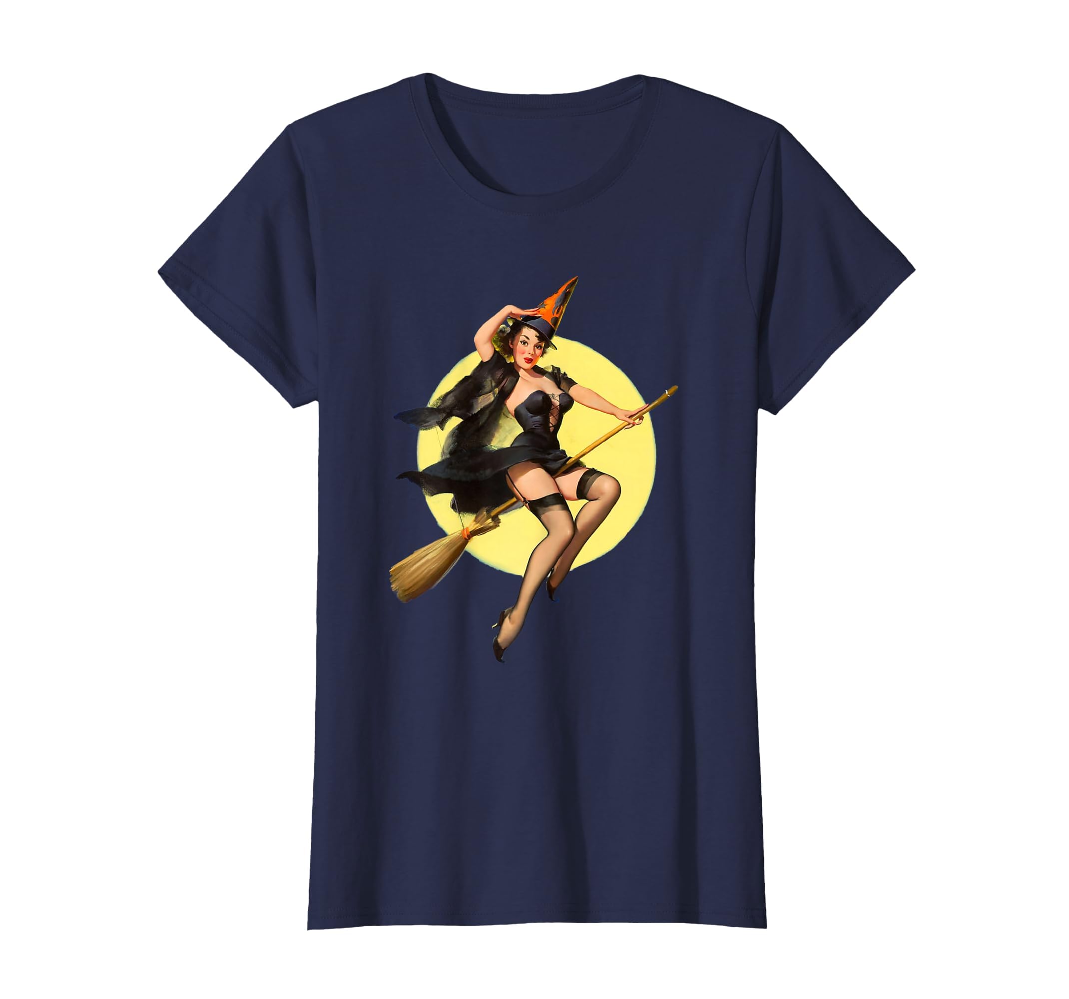Vintage Pin up Witch Halloween Pinup Girl Funny Ilustration T-Shirt