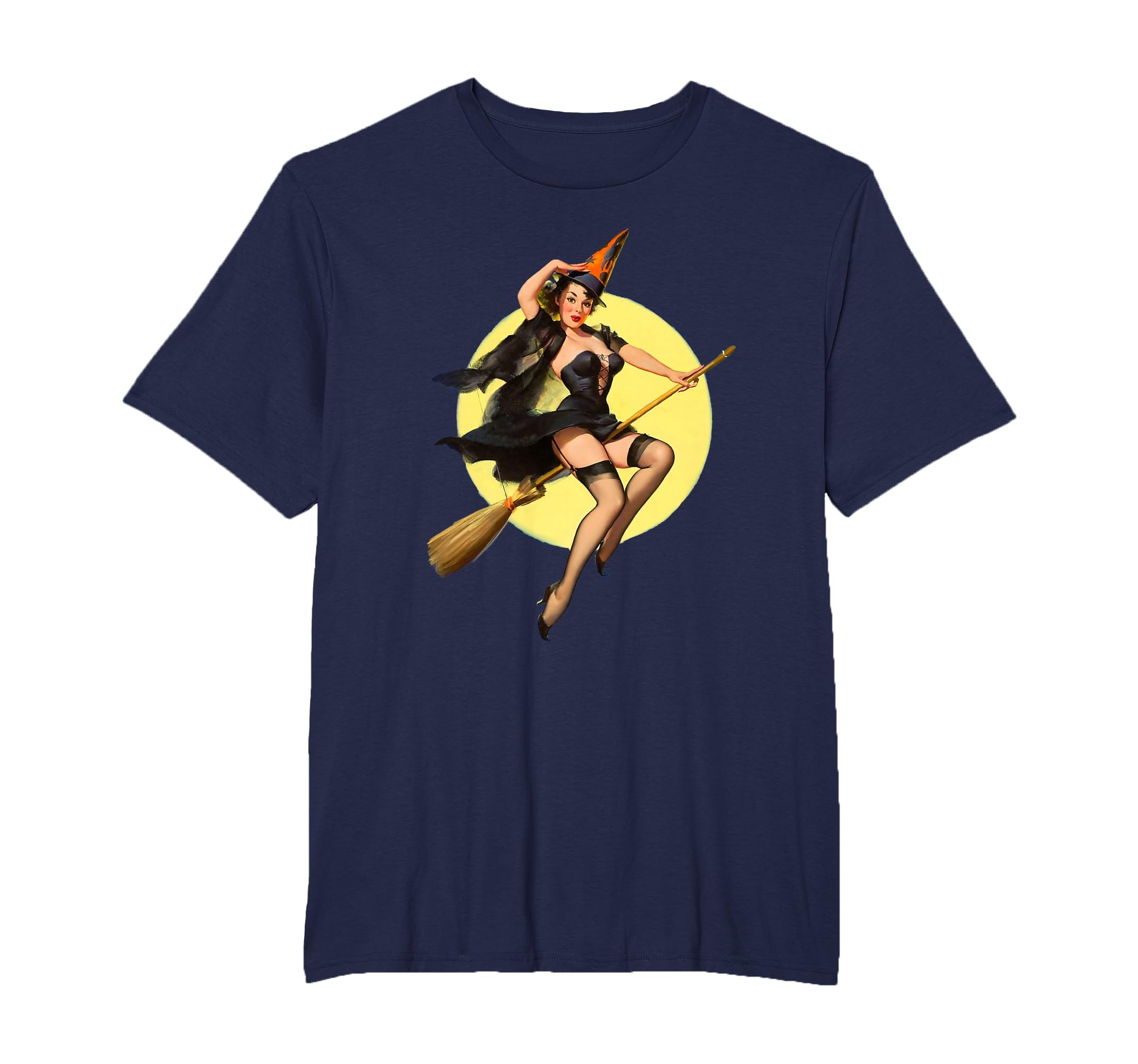 Vintage Pin up Witch Halloween Pinup Girl Funny Ilustration T-Shirt